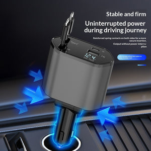 شاحن سيارة سريع 120W 4 في 1 بكابلات سحب Type‑C - صورة 4