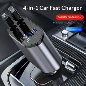 شاحن سيارة سريع 120W 4 في 1 بكابلات سحب Type‑C - صورة 5