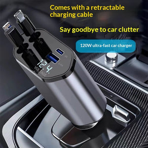شاحن سيارة سريع 120W 4 في 1 بكابلات سحب Type‑C - صورة 7