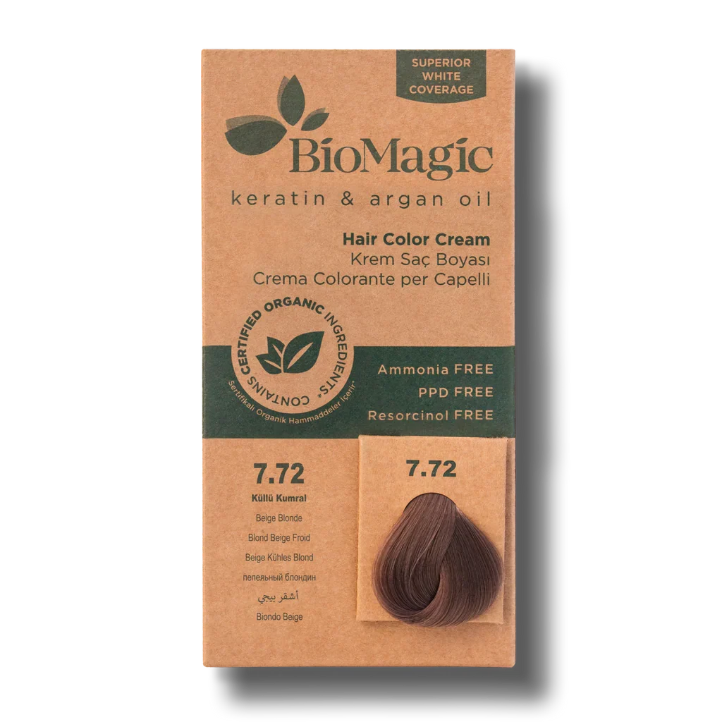 صبغة شعر كريم بني رمادي رقم 7.72 | بيوماجيك BioMagic