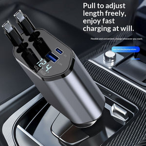 شاحن سيارة سريع 120W 4 في 1 بكابلات سحب Type‑C - صورة 3