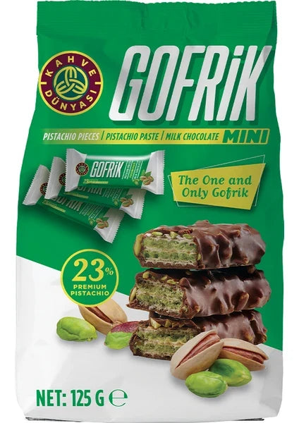 جوفريك Gofrik شوكولاتة بالحليب ويفر مع معجون فستق 10 قطع × 125 جم | كاهفه دنياسي Kahve Dünyası